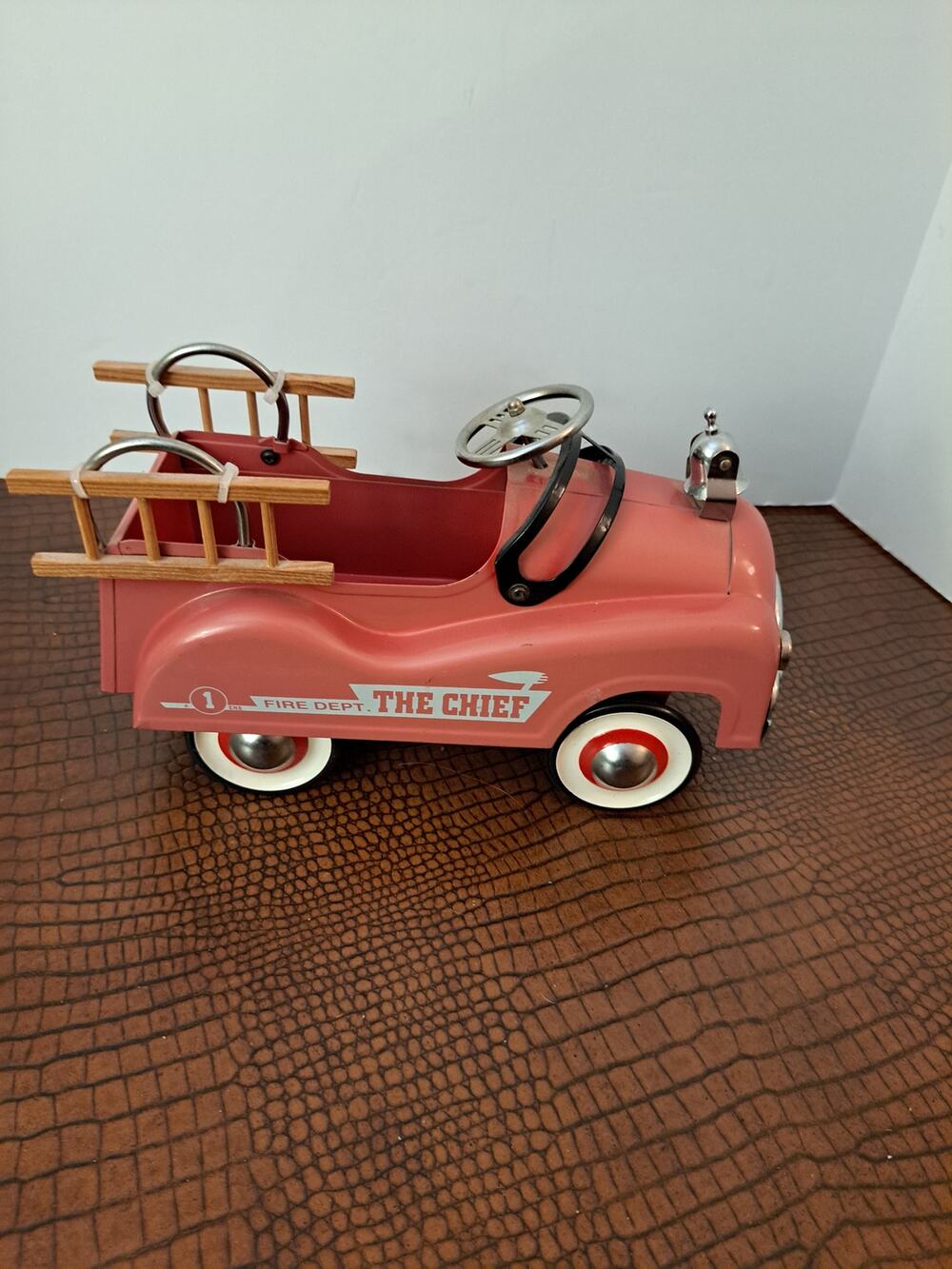 Small Older Toy Like Pedal Car 10" Long The Chief Cast Metal Fire Dept